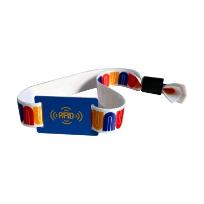 Pulseira de poliéster de sublimação RFID personalizada com etiqueta de PVC rígido para evento